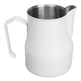 Milk Frothing Pitcher Coffee Steaming Pitcher 304 Stainless Steel Coffee Milk Cup Milk Frother Cup Olecranon Type Outlet White 450ML