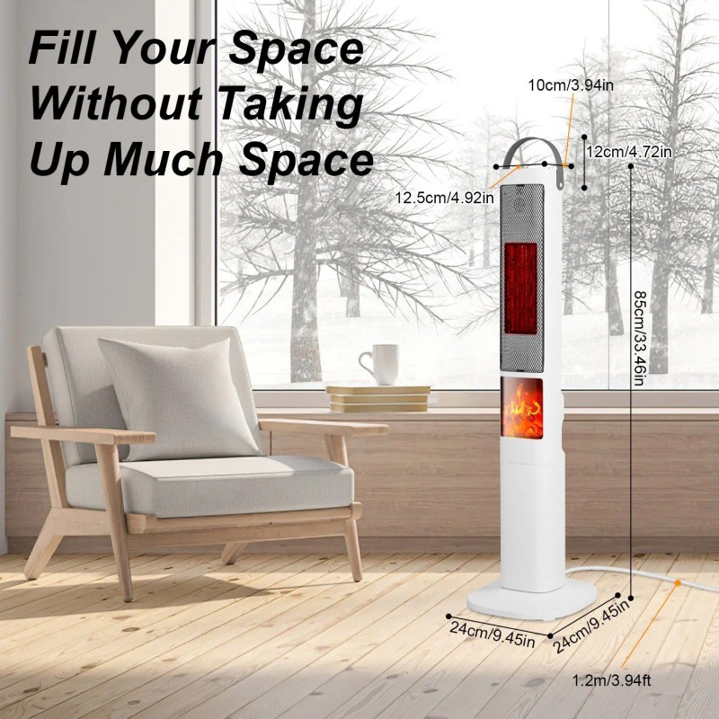 1500W Oscillating Ceramic Tower Space Heater 3D Flame Portable Electric