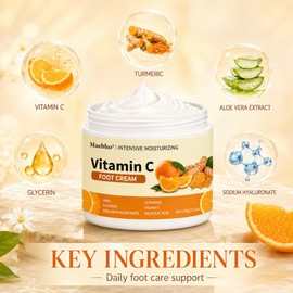 Vitamin C Foot Cream for Dry Rough Feet, Moisturizing Heel Cream with Urea, Ceramide & Salicylic Acid, Hydrating Foot Moisturizer, Daily Foot Care Formula for Soft Smooth-Looking Skin