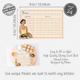 Silly Goose Gifts Recipe Cards - Retro Housewife Theme 4x6, Vintage Rustic Design Perfect for Wedding Housewarming Gift Giving & More Kraft (24 Set) Baking Cookies Bread
