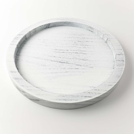 CYS EXCEL 11 Inch White Round Wooden Tray, Decorative Serving Trays for Ottoman Coffee Table Candle Holder Home Decor Accessories