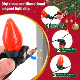 Blulu 100 pcs Black Christmas Magnetic Light Clips Bulk, Holiday Magnet Clips Hooks, C9 Light Clips Holiday Lighting Sockets for Outdoor Christmas String Light Patio Lighting, Globe String Lights