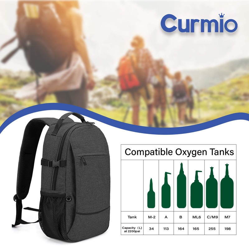 CURMIO Travel Backpack for Oxygen Tank, Black, 1 Count (Pack