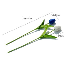Mandy's 20pcs Blue and White Flowers Artificial Tulip Silk Fake Flowers 13.5" for New Year Spring Mother's Day Easter Valentine’s Day Gifts in Bulk Home Kitchen Wedding Decorations