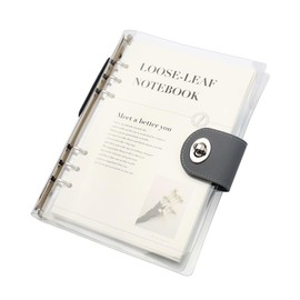 Clear A5 Refillable Notebook Binder with 90 Sheets Lined Paper Silver 6-Ring Soft Transparent PVC Binder Cover Protector Shell Loose Leaf Journal Folders with PU Leather Lock Catch Closure