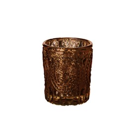 WGV Rustic Copper Vintage Primrose Votive Candle Holder 2.75" x 3.25"H, Mercury Emblem Glass Tealight Candleholder, Home Accent Décor, Wedding, 1 Pc