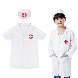 [TTETNLY] Children's Doctor Costume, Nurse, Work Clothes, Kindergarten, Pretend Play, White Coat, Role Play, Performance Costume, Unisex (White)