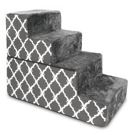 Foldable Pet Steps/Stairs with CertiPUR-US Certified Foam by Best Pet Supplies - Gray Lattice, 4-Steps (H: 22")