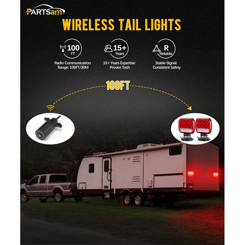 Partsam Wireless LED Trailer Light Kit Magnetic Towing Tail Light
