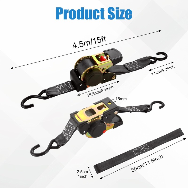 YAYODS 2 Pack 2 Inch Retractable Ratchet Straps Heavy Duty