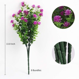 RECUTMS 8 Bundles Artificial Flowers Outdoor UV Resistant Plants Fake Greenery Foliage Shrubs for Indoor Outside Hanging Plants No Fade Faux Plastic Plants Garden Porch Window Box Décor (Fuchsia)
