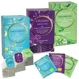Creano Bio-Kräutertee Set „Calm down“, harmonisch und ausgewogen mit den Bio-Tee-Sorten Wellness-Tee, Sanfte Stimmung und Abend-Tee, 100% bio, 3 x 20 Teebeutel*