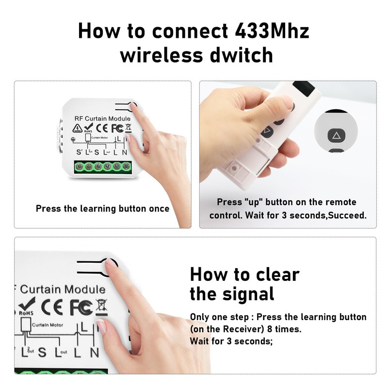 APKLVSR Wireless Roller Shutter Control Retrofit Set, Roller Shutter Switch