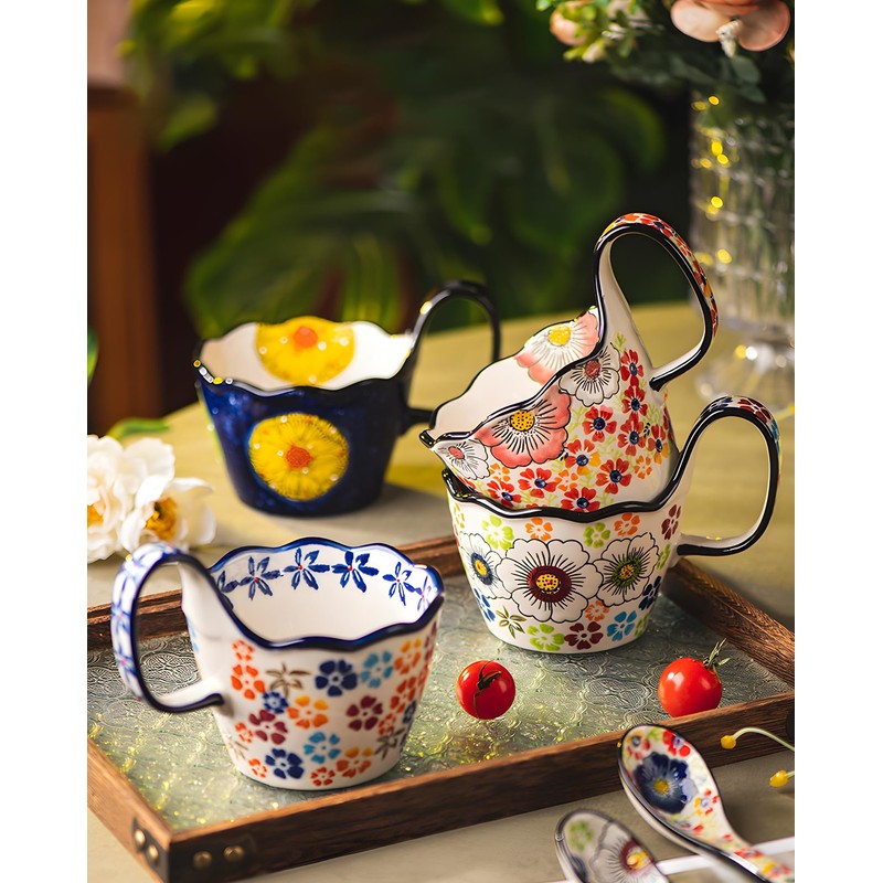 Moqidadii Hand-Painted Ceramic Mug Bowl Set – 16oz Artistic Soup