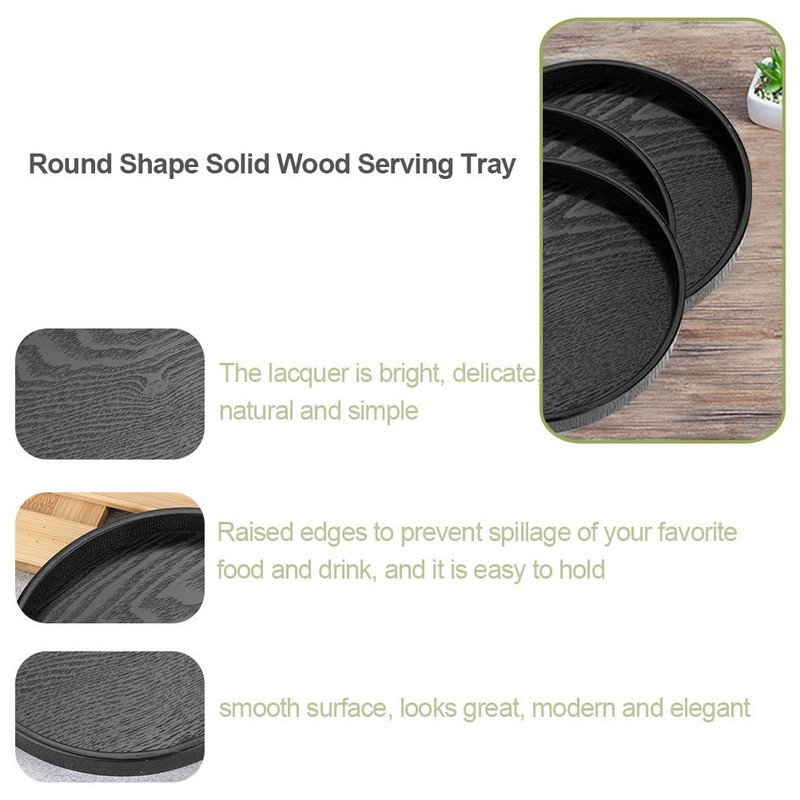 Serving Trays, Super Round, Black, Non-Slip Wooden Plates, 21 cm/24