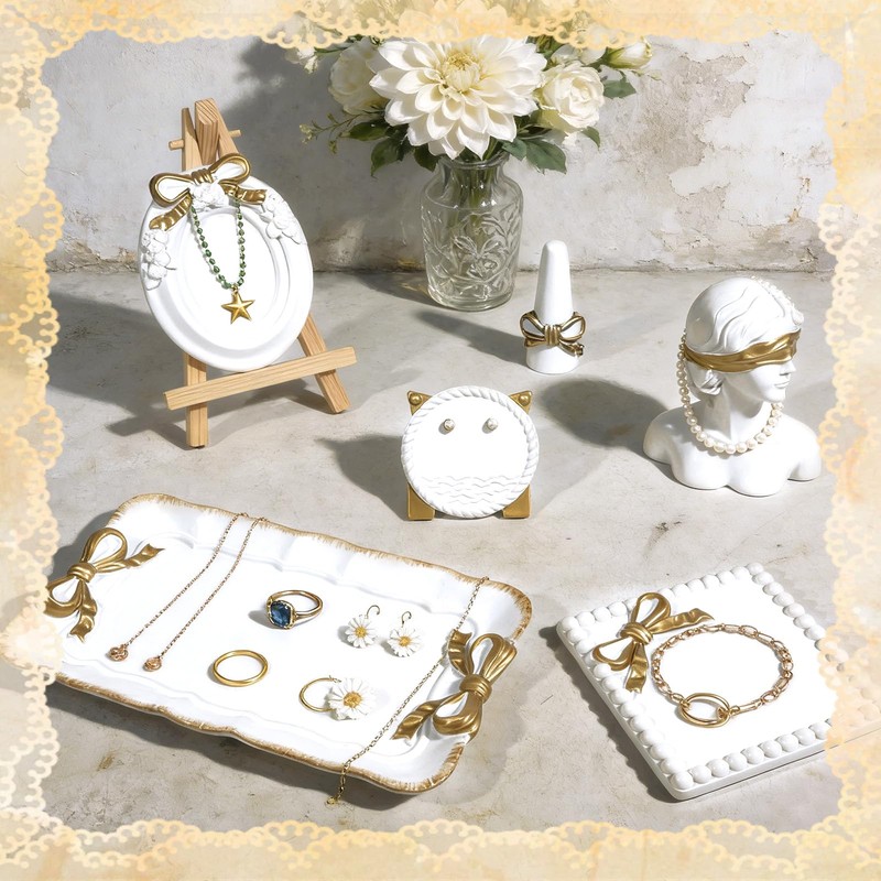 Wowagoga Jewelry Display Stand Set, Resin Jewelry Dish with Vanity