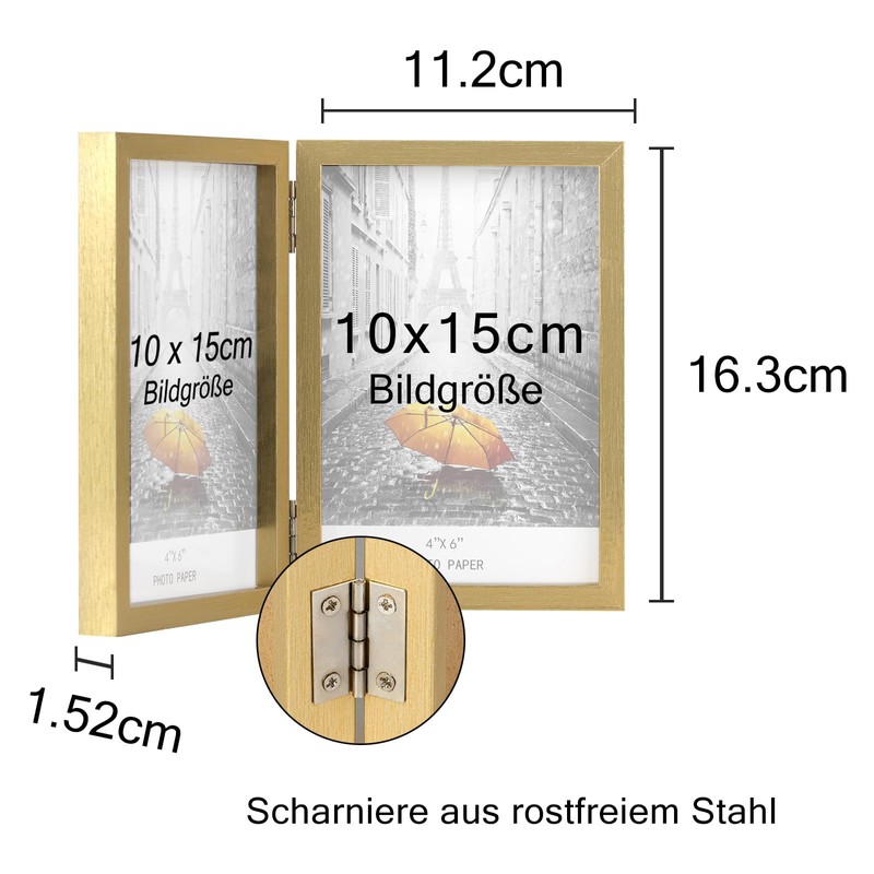 AVEAX Double 10x15 Photo Frame Folding Wooden Picture Frame with