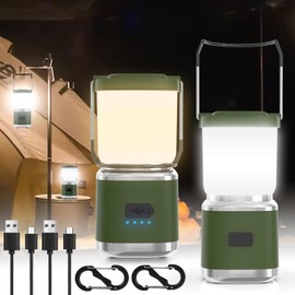 Small Camping Lantern Rechargeable, 2000LM LED Camping Lights Lantern with Redlight&20Hours Runtime& Stepless Dimming, Hurricane Emergency Lights for Power Outages, Waterproof, Camping Essentials,2pcs