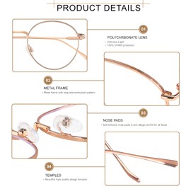 ANDWOOD Blue Light Blocking Glasses Women Men Small Face Computer 2 Pack Bluelight Blocker Super Lightweight Metal Frame Round