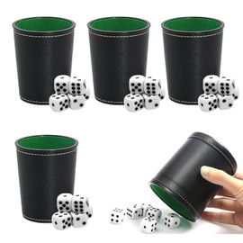 Smilbaley Pack of 5 dice cups, 25 pieces dice, leather dice cups, black dice cup, quality dice cup, quiet dice cup, suitable for bar, KTV, camping games