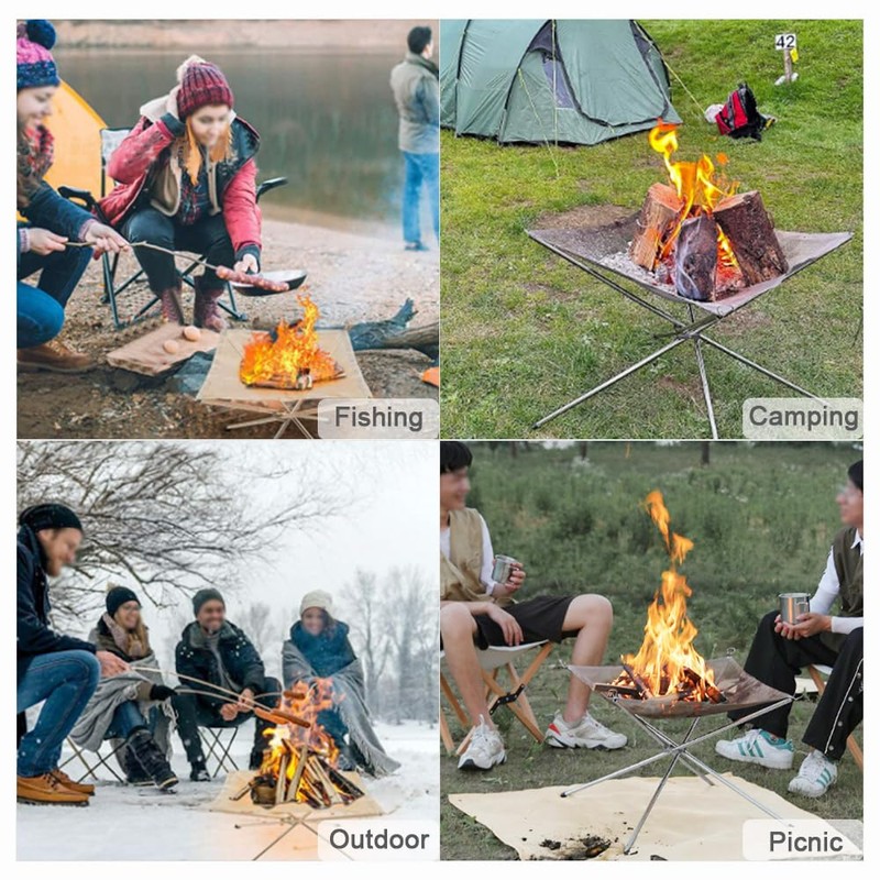 Portable Fire Pit Folding Camping Fire Pit - Stainless Steel