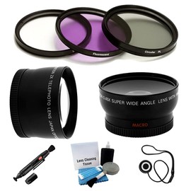 UltraPro 58mm Essential Lens Kit, Includes 2X Telephoto Lens, 0.45x HD Wide Angle Lens w/Macro and 3pc Filter Kit (UV, CPL, FL-D) for Select Olympus Digital Cameras. UltraPro Accessory Set Included.
