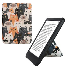 kwmobile Origami Case Compatible with Kobo Clara BW/Colour - Case Slim Premium PU Leather Cover with Stand - Cats Orange/Black/White