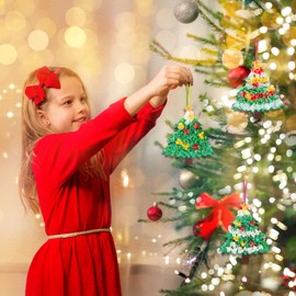 MEZOOM 12pcs Christmas Craft Set for Kid Creative Xmas Tree Poke Art Toy Make Your Own Christmas Tree Poking Art Crafts Kit with Fabric for 4-12 Years Boy Girl Child Classroom Activity Art Project