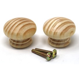 fiXte 2 x Natural Wood Cupboard Cabinet Door Knob Pine Wooden Unlacquered Handle 38mm (1-1/5")