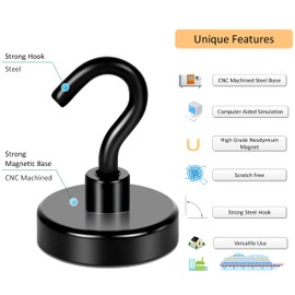 Neosmuk Black Magnetic Hooks, 50 kg High Performance Earth Magnets with Hooks for Refrigerator, Extra Strong Cruise Hook for Hanging (Black, Pack of 6)