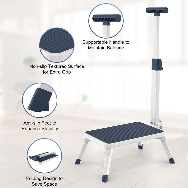 Folding Step Stool, Step Stools with Handle for Elderly Adults,