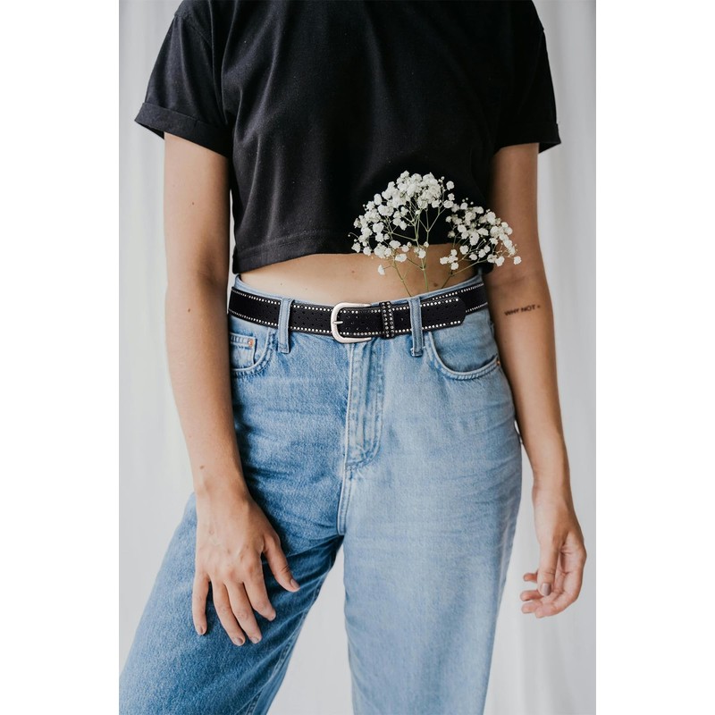 Jalach Women's Rivet Belt with Star Hole, Wide Leather Belt,