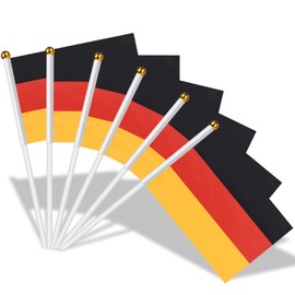 AhfuLife Small Germany Flag for German Decoration 2024, Pack of 15 German Mini Hand-Held Flags with 30 cm White Pole for Euro Football Women's World Cup Eurovision Home Garden Party Bar Decoration