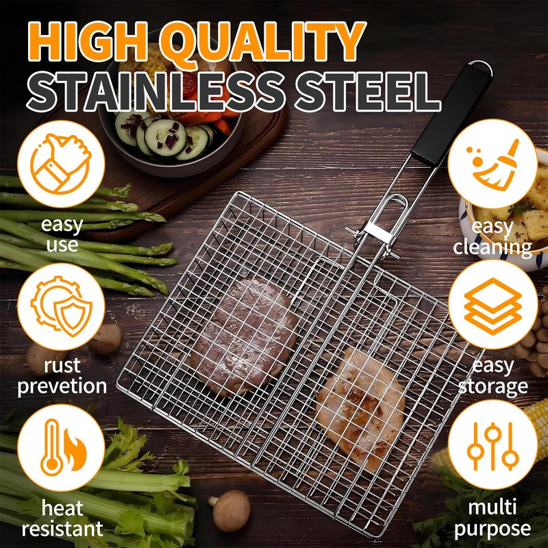 BBQ Fish Grill Basket for Outdoor Grill, Stainless Steel Vegetable