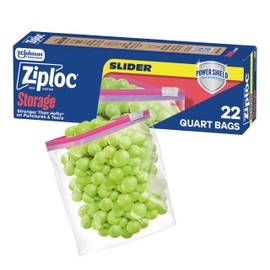 Ziploc Quart Food Storage Slider Bags, Durable, 22 Count