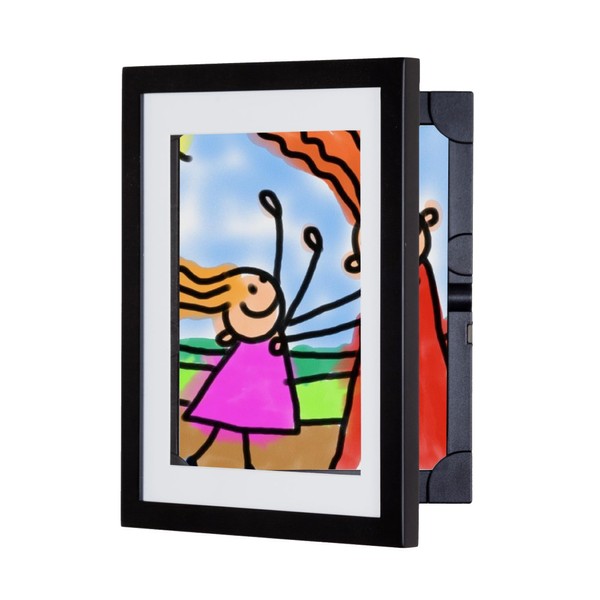 Li’l Davinci Art Cabinet, Stores up to 50 Pieces of 8.5 x 11 inch Art, Outer Wooden Frame Dimensions 11.75 x 14.75 inches, Kids Art Frame, Front Opening, Hangs Vertical or Horizontal, Black