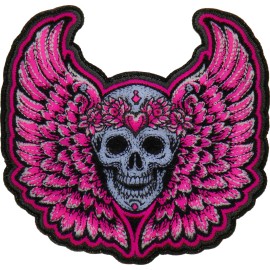 Ivamis Pink Angel Wings Skull Patch- 4x4 inch - P7785