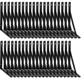 Nuogo 40 Pack Heavy Duty Shelf Brackets Bulk Metal Floating Shelving Support Wall Mounted 90 Degree Triangle Corner L Brackets for Garage with Hardware, Black (8 Inch)
