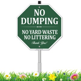 No Dumping No Yard Waste No Littering Sign, 10"W x 28"H All Aluminum No Dumping Sign With Stake, Outdoor Yard Use UV Protected & Waterproof, Easy to Install