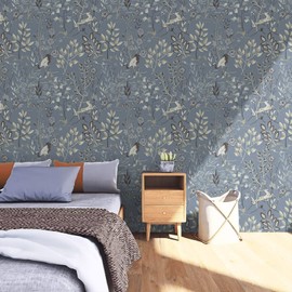 Timeet Vintage Floral Wallpaper Peel and Stick Dark Blue Floral Contact Paper 15.5"x197" Self Adhesive Removable Wallpaper for Bedroom Living Room Wall Covering