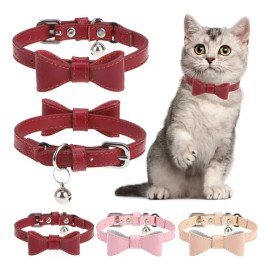 Collar Cuero Gato Con Campana Hebilla Seguridad Ajustable