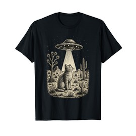 Vintage Cowboy Alien Cat UFO Western Desert Retro 90s T-Shirt