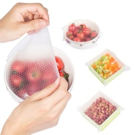 Magik 4~6 Pack Stretch Reusable Silicone Bowl Food Storage Wraps Cover Seal Fresh Lids - 5 Pack, Transparent