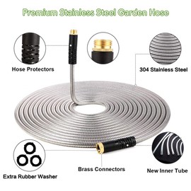 10 FT Garden Hose, New Stainless Steel Water Hose 10FT, Flexible Hose, Kink Free, Lightweight & Durable, Crush Resistant Brass Fittings, Easy to Coil