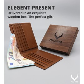 PELLE TORO Minimalist Slim Mens Wallet, Handmade Real Leather Card Wallet with RFID Blocking, 10 Card Holder Slots & Note Section, Brown