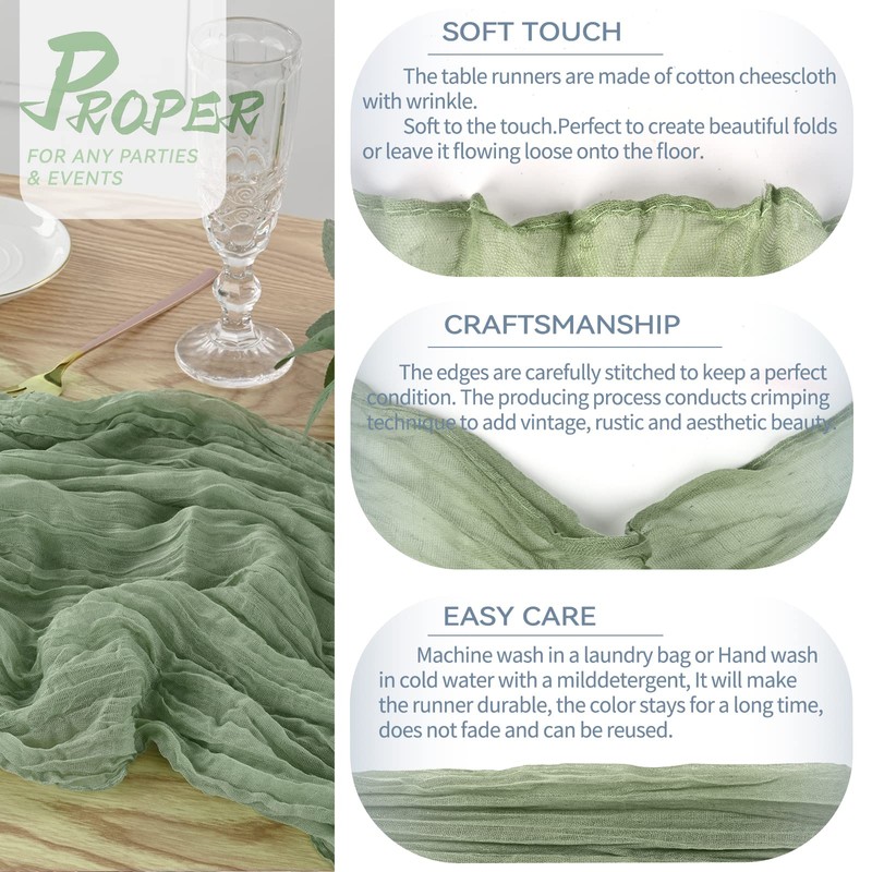 16 Packs Sage Green Cheesecloth Table Runner,10Ft x 35" Sage