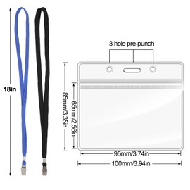 50 Sets ID Badge Holder with Lanyard, Clear Plastic Horizontal Name Tag Lanyards for ID Badges, Blue Lanyard with ID Holder Horizontal for Teacher Nurse Work Badge Holder