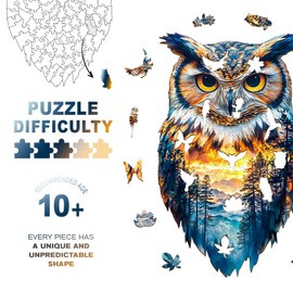 Wooden Jigsaw Puzzles, Forest Owl Wooden Puzzles for Adults with Unique Shape, Adult Jigsaw Puzzle, Christmas Birthday Gifts for Family Puzzle Game Lovers, 8.5"x5.1"- 70pcs