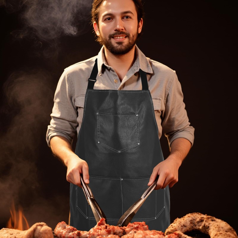 TTSTOIEE Grembiule da Barbecue, Grembiule impermeabile with 5 pockets, machine