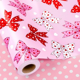 Yarcony Pink Wrapping Paper Roll, Girl Birthday Wrapping Paper, Reversible Cute Girly Pink Coquette Bow Gift Wrap for Wedding Baby Shower,Valentine's Day,Mother's Day, Christmas(17 Inch X 33 Feet)